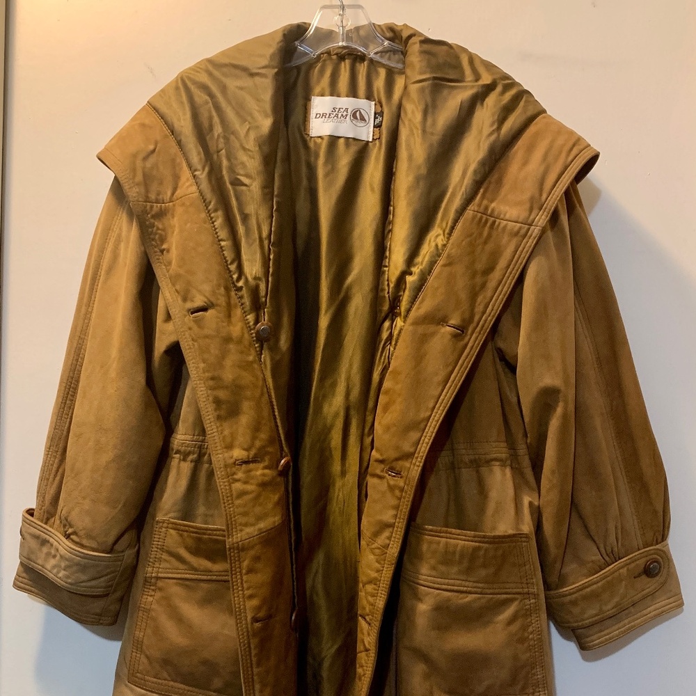 Vintage Sea Dream Leather Womens Brown Suede Shawl Collar Mid Length Coat Size M